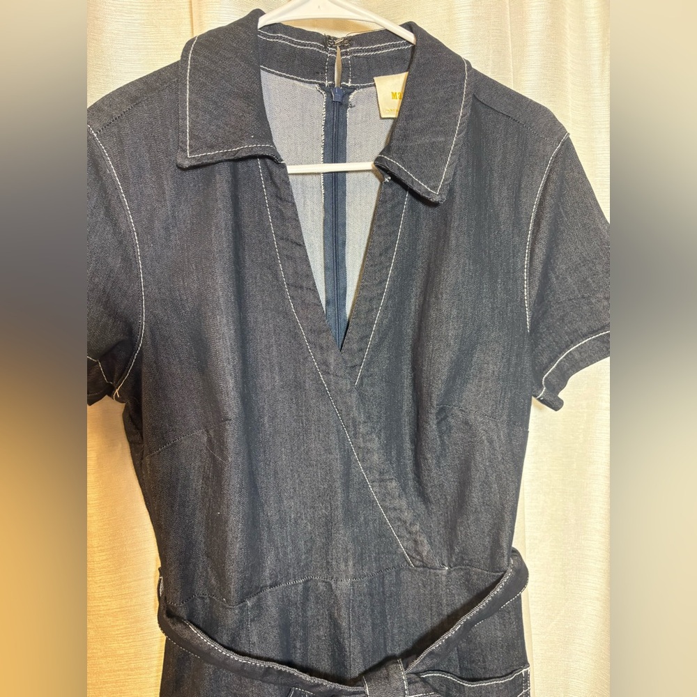 Maeve Anthropologie Colette Wrap Jumpsuit Ponte Denim Blue 10 - Picture 11 of 14